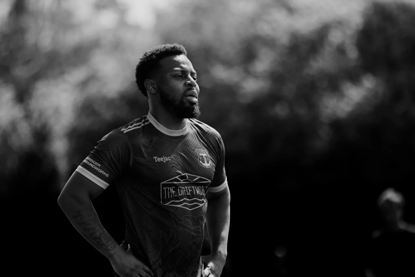 Close portrait of a player catching his breath